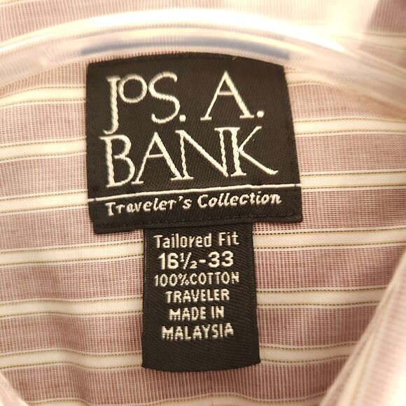 Jos A Bank Men 16.5 - 33 Purple Striped Tailored Fit Long Sleeve Dress Shirt - Picture 3 of 7